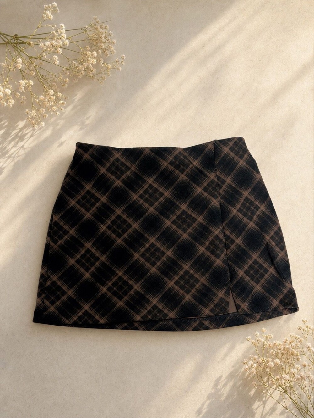 H&M Black and Brown Plaid Mini Skirt NEW